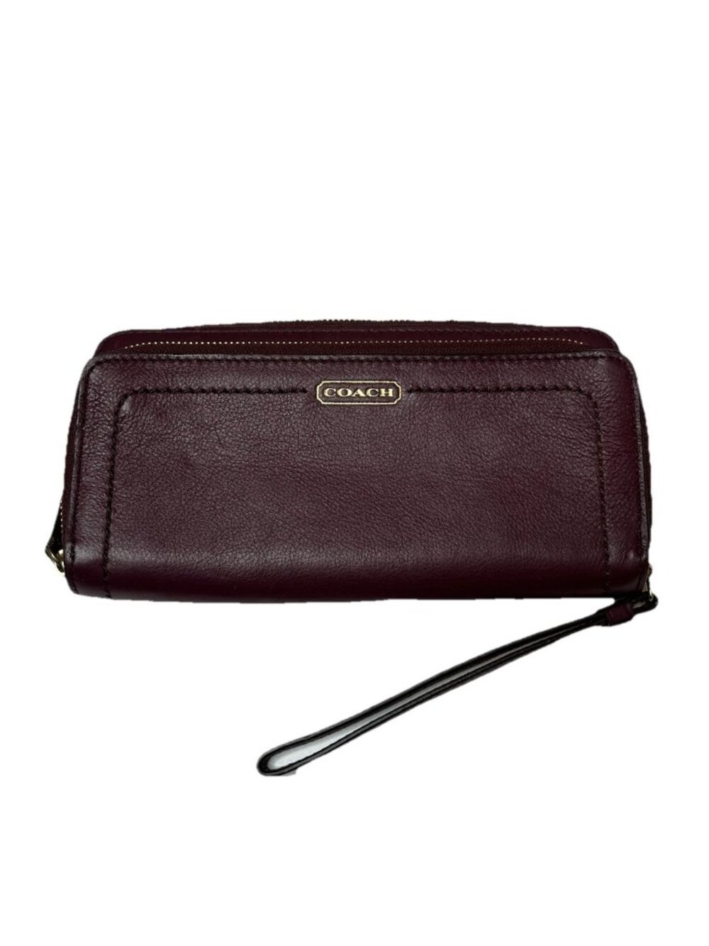 Coach Burgundy Leather Double Zip Around Wristlet Wallet Clutch 8" x 4.5"